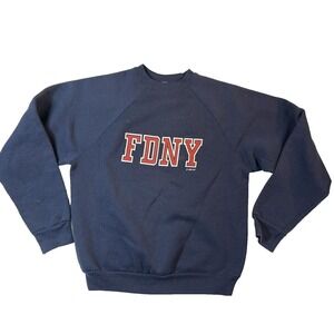 Vintage 80s FDNY Sweatshirt Mens Med Blue Firefighter NYC Reverse Weave USA
